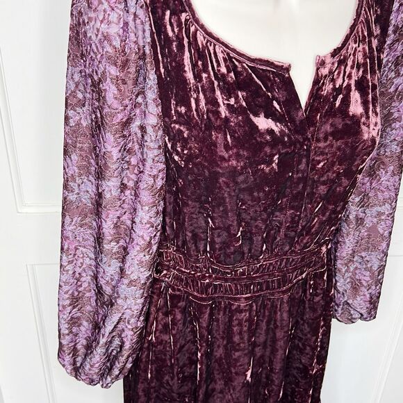 Frye & Co. Tiered Floral Velour Maxi Dress in Classic Wine Size XS - Picture 3 of 5